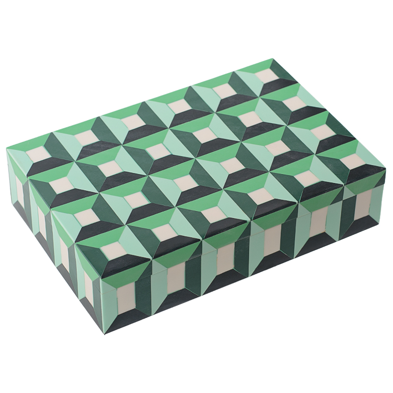 Шкатулка Squares Green Bone Inlay Box Зеленый Белый в Екатеринбурге | Loft Concept 