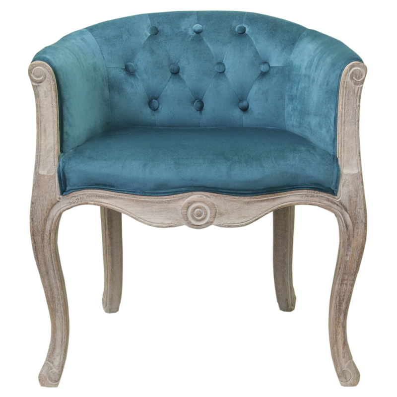 Кресло низкое в стиле прованс Louis French Armchair blue velour Бирюзовый Бежевый в Екатеринбурге | Loft Concept 