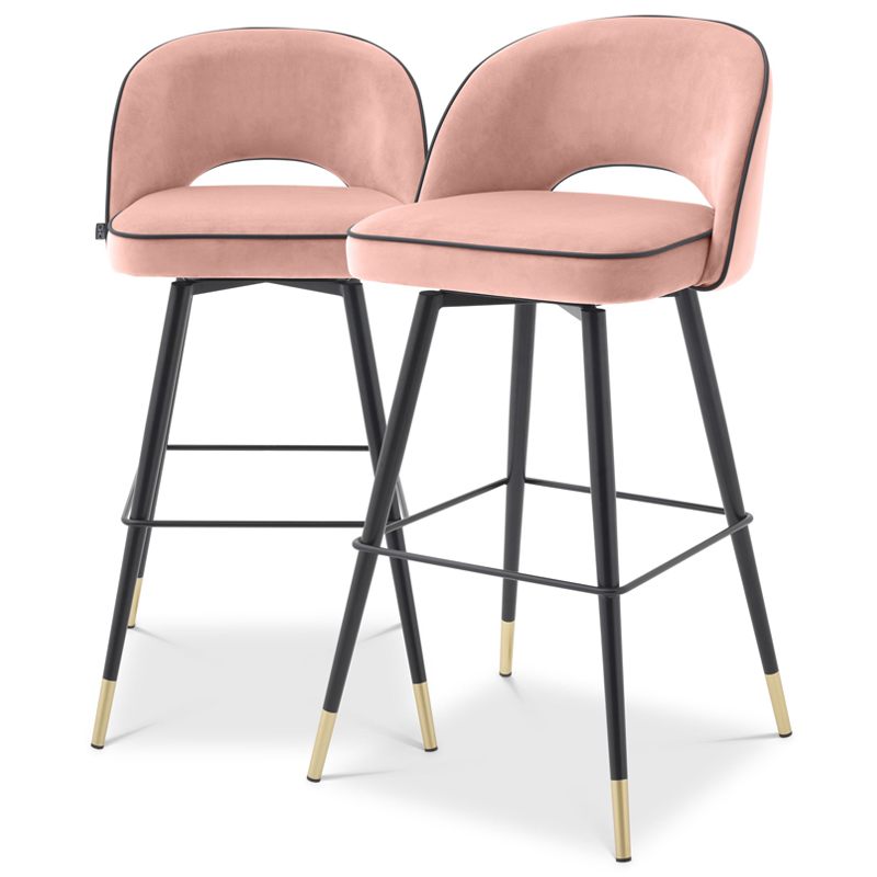 Комплект барных стульев Eichholtz Bar Stool Cliff set of 2 nude Розовый пастельный Черный Латунь в Екатеринбурге | Loft Concept 