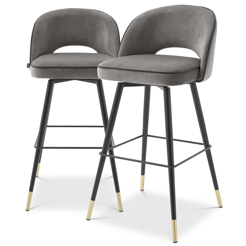 Комплект барных стульев Eichholtz Bar Stool Cliff set of 2 grey Черный Латунь Серый в Екатеринбурге | Loft Concept 