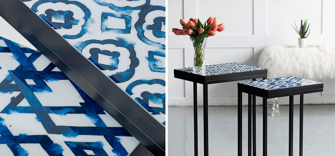 Комплект столиков с синим орнаментом Jeffrey - фото