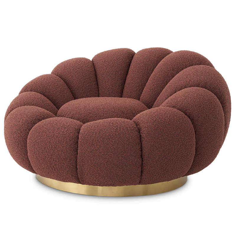 Кресло Eichholtz Swivel Chair Mello Boucle Rouge Бургундский красный Латунь в Екатеринбурге | Loft Concept 