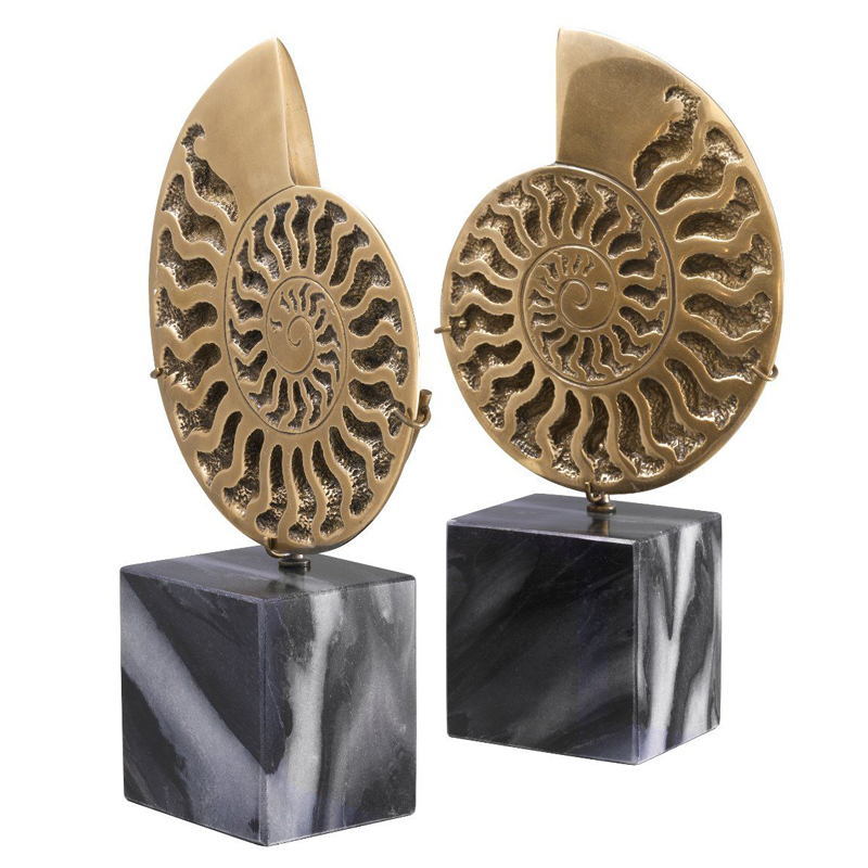 Статуэтки Eichholtz Object Ammonite Set of 2 Винтажная латунь Черный Мрамор Nero в Екатеринбурге | Loft Concept 