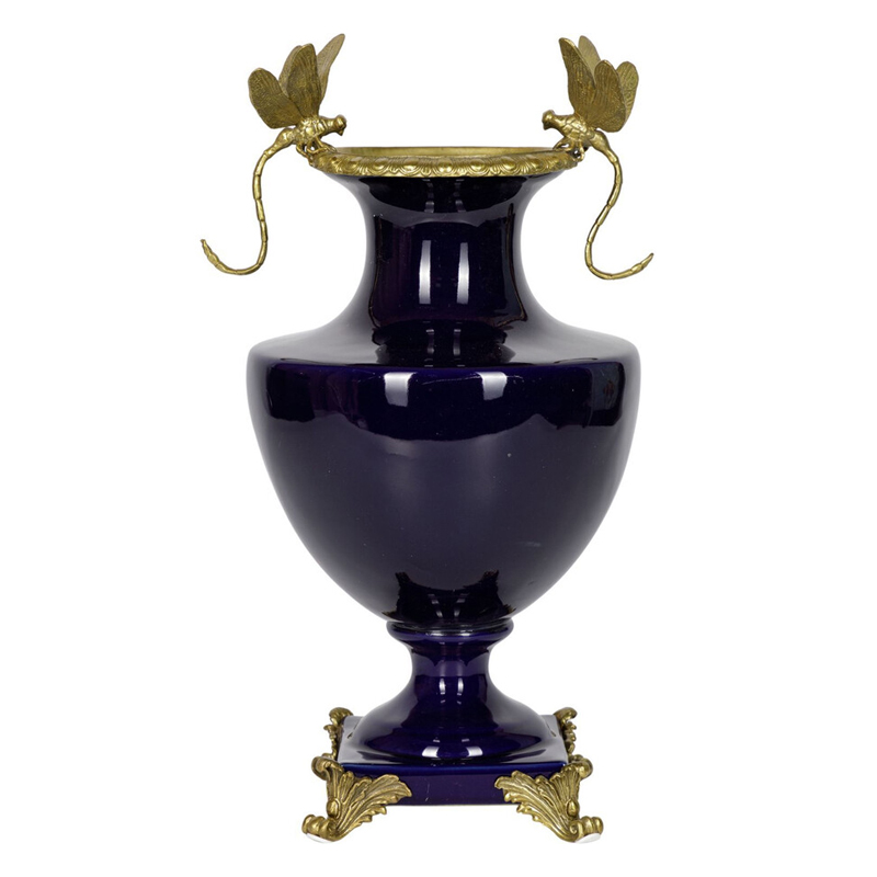 Ваза темно-синего цвета из фарфора с бронзовыми стрекозами Eden Garden porcelain and bronze Темно-синий Бронза Ваза темно-синего цвета из фарфора с бронзовыми стрекозами Eden Garden porcelain and bronze Темно-синий Бронза в Екатеринбурге | Loft Concept