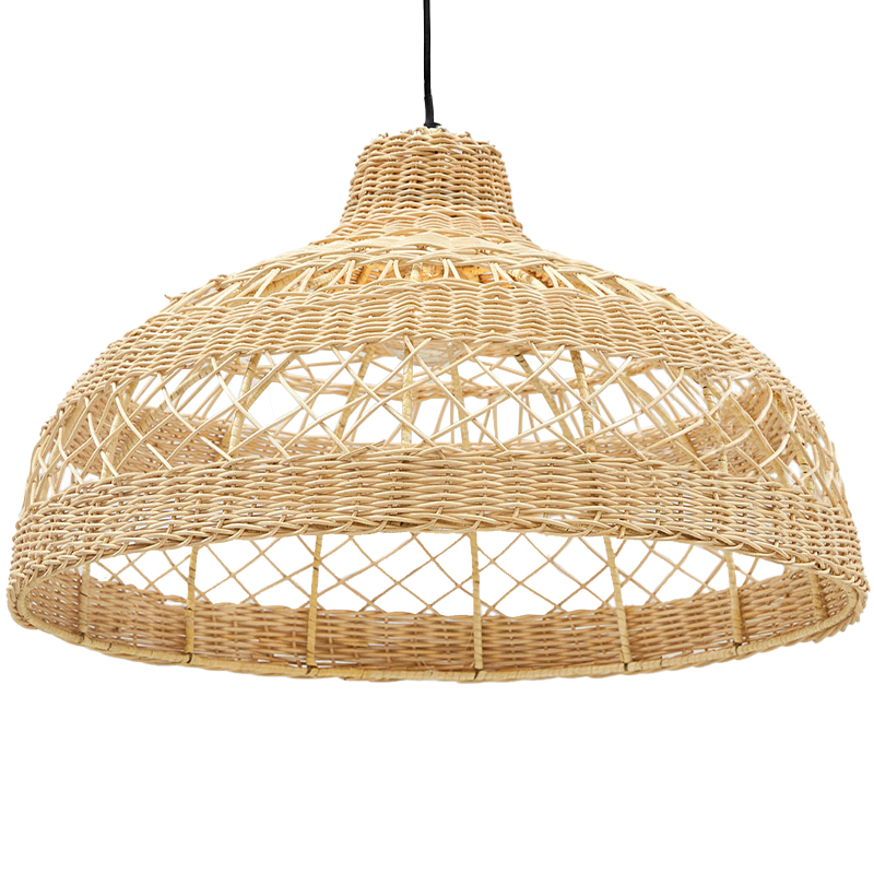 Подвесная люстра с плетеным абажуром Eman Wicker Chandelier Бежевый Черный в Екатеринбурге | Loft Concept 