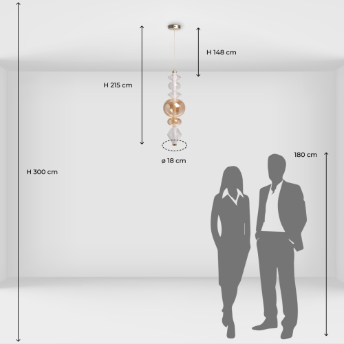 Подвесной светильник с вертикальной композицией из прозрачных и янтарных стеклянных шаров и ромбов Gabriel Scott Luna в Екатеринбурге