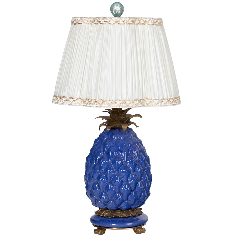 Настольная лампа с абажуром Pineapple Blue Table Lamp Бронза Синий Белый в Екатеринбурге | Loft Concept 