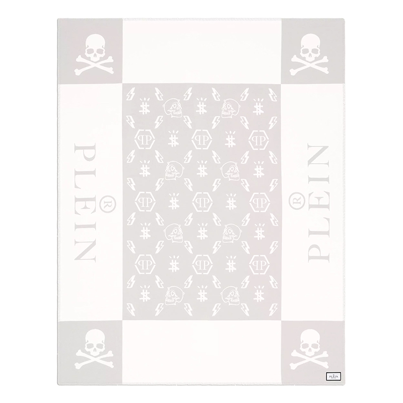 Плед Philipp Plein Plaid Cashmere Skull Grey Серый Белый в Екатеринбурге | Loft Concept 