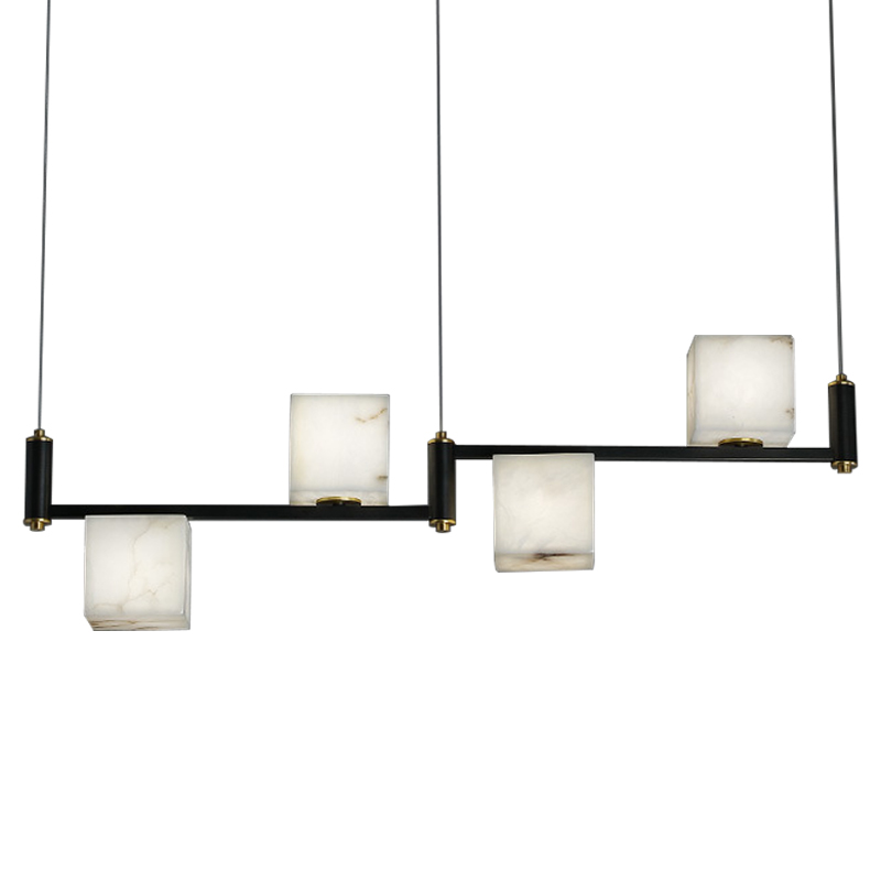 Люстра Marble Cubes Modern Light Chandelier 4 плафона Черный Белый Мрамор Bianco Латунь в Екатеринбурге | Loft Concept 