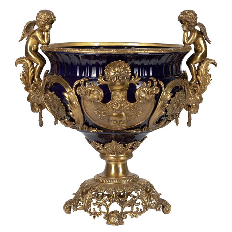 Чаша темно-синего цвета с фигурками ангелов и рельефным декором Eden Garden porcelain and bronze Темно-синий Бронза Чаша темно-синего цвета с фигурками ангелов и рельефным декором Eden Garden porcelain and bronze Темно-синий Бронза в Екатеринбурге | Loft Concept