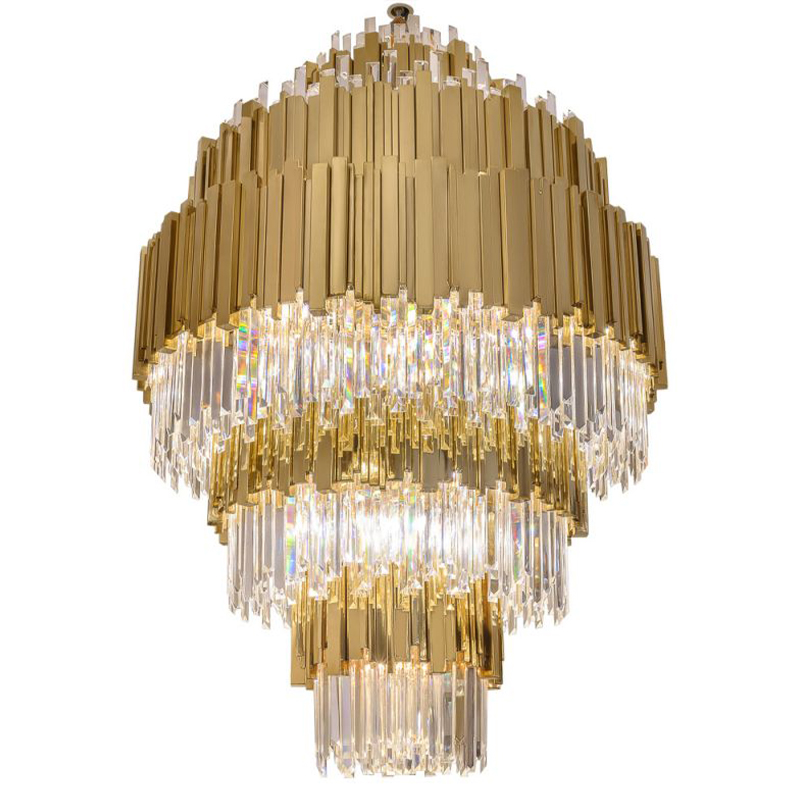 Большая многоярусная люстра Luxxu Modern Cascade Chandelier Gold Metal Glass 93 Прозрачное Стекло Золотой в Екатеринбурге | Loft Concept 