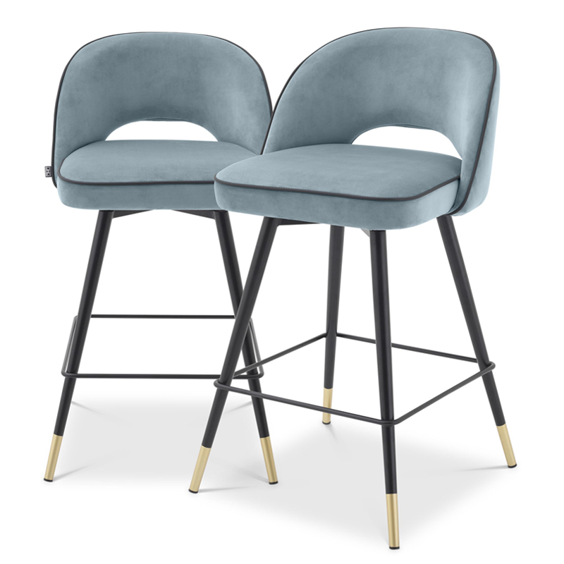 Комплект полубарных стульев Eichholtz Counter Stool Cliff set of 2 blue Голубой пастельный Черный Латунь в Екатеринбурге | Loft Concept 