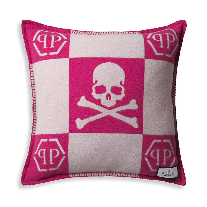 Подушка Philipp Plein Cushion Cashmere Skull 45 x 45 Pink Розовый Белый в Екатеринбурге | Loft Concept 