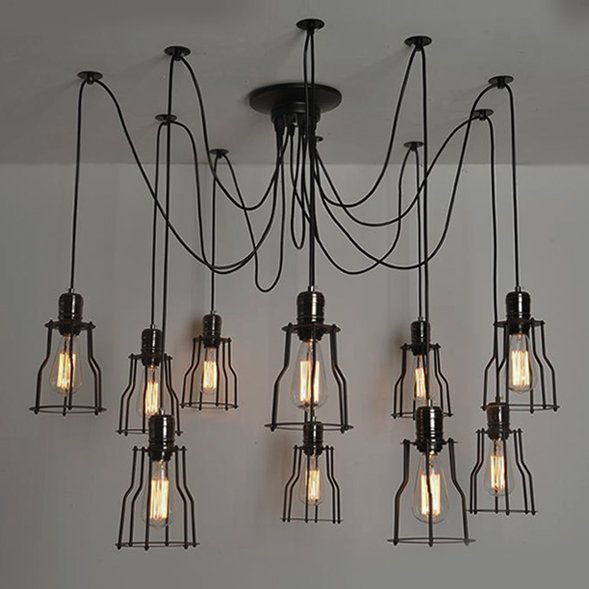 Люстра Loft Industrial 10 wire Cage Filament Pendant Бронза Черный матовый в Екатеринбурге | Loft Concept 