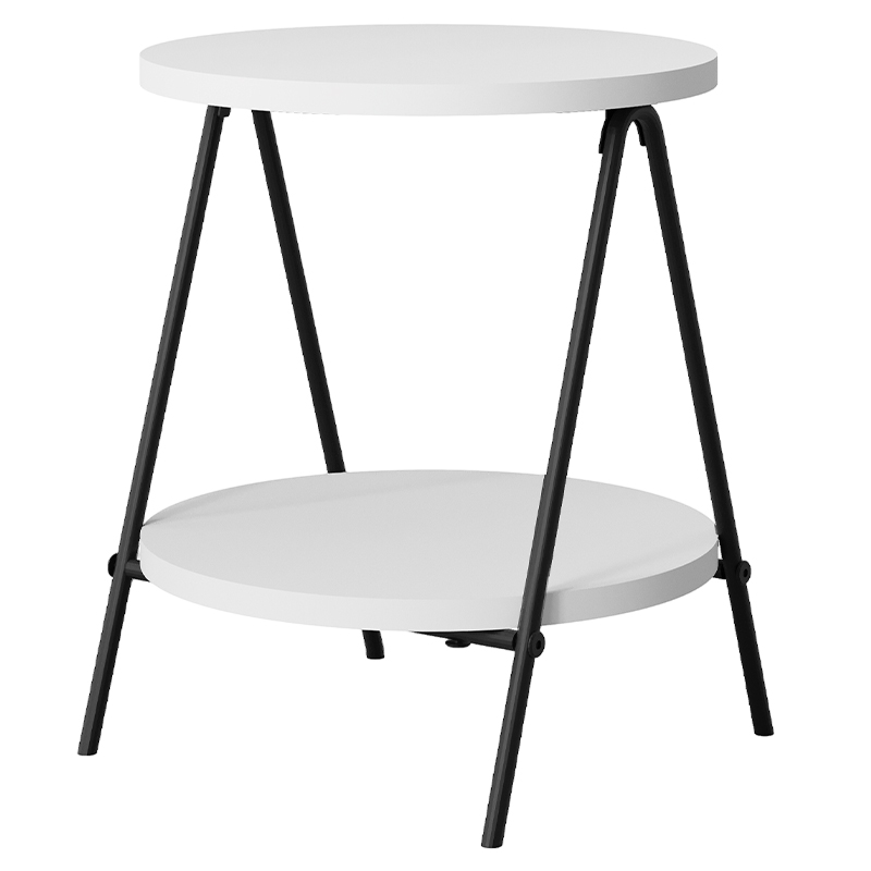 Стол приставной с 2-мя круглыми белыми столешницами ESSEL SIDE TABLE WHITE Белый Черный в Екатеринбурге | Loft Concept 