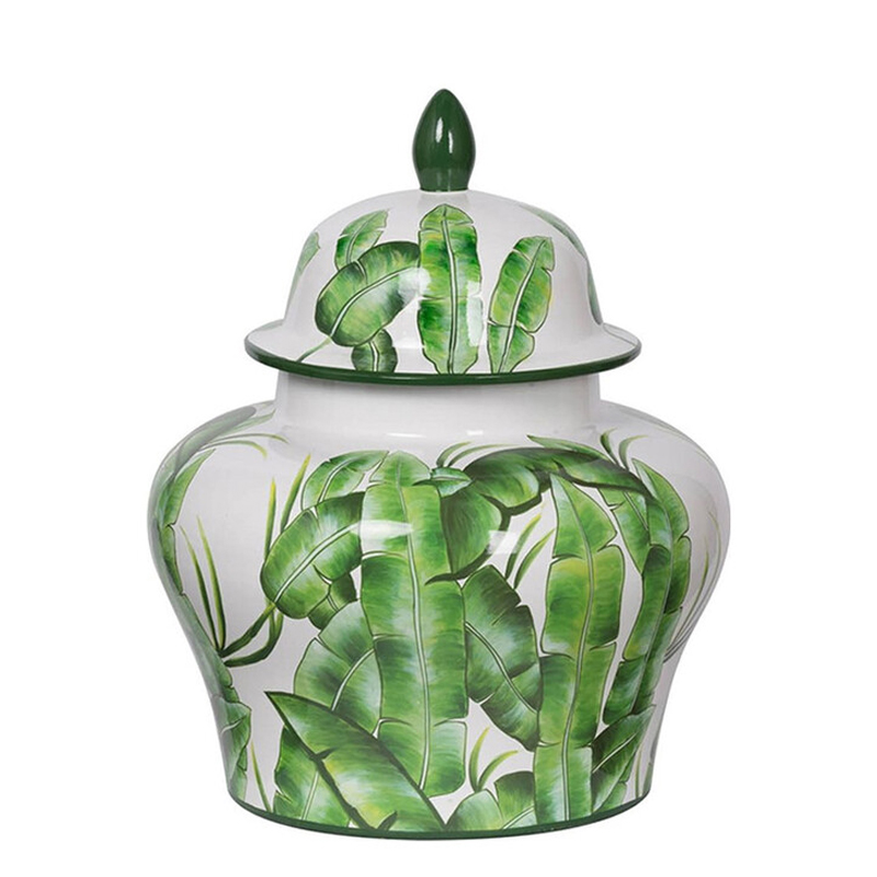 Ваза с зелёными листьями и крышкой Vase Green Leaves Белый Зеленый Ваза с зелёными листьями и крышкой Vase Green Leaves Белый Зеленый в Екатеринбурге | Loft Concept
