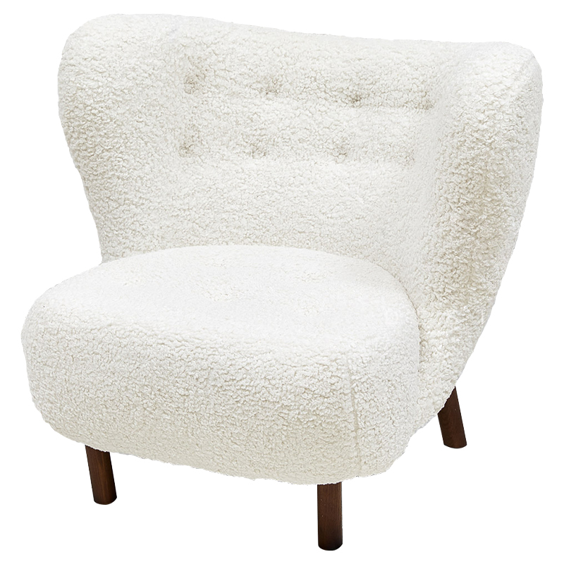 Дизайнерское кресло Boucle Neve White Armchair с обивкой букле и ножками из массива ясеня Белый Коричневый в Екатеринбурге | Loft Concept 