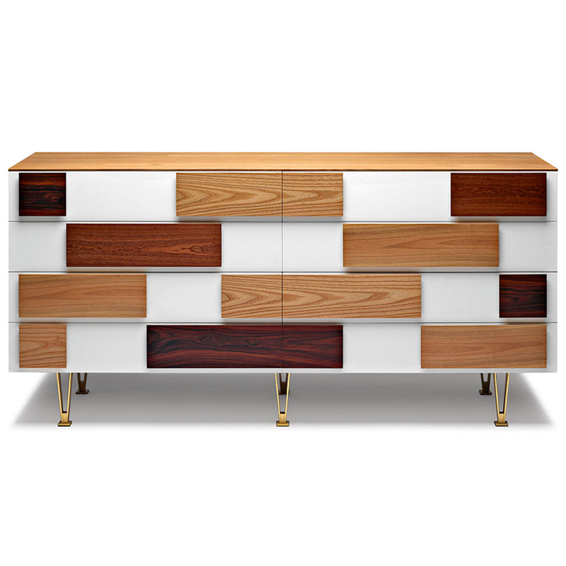 Дизайнерский широкий комод с ящиками Gio Ponti D.655.1 D.655.2 Chest of Drawers Белый Коричневый Древесина Латунь в Екатеринбурге | Loft Concept 