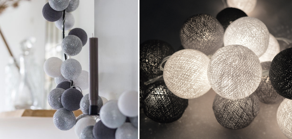 Гирлянда хлопковые фонарики Сotton Ball Silver Mix - Loft-Concept в Екатеринбурге