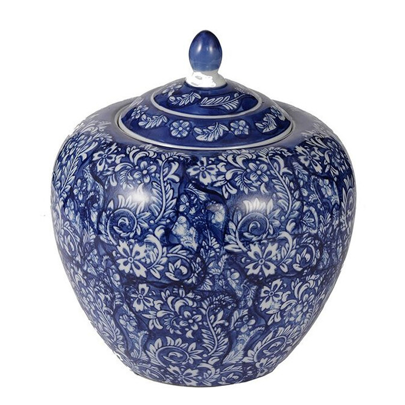 Ваза округлой формы с синей росписью и цветочным узором Blue & White Ornament Белый Синий Ваза округлой формы с синей росписью и цветочным узором Blue & White Ornament Белый Синий в Екатеринбурге | Loft Concept