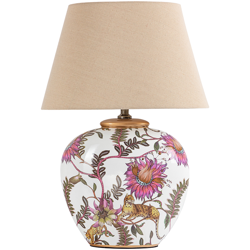 Настольная лампа с абажуром Leopard Flowers Lampshade Бежевый Белый Розовый в Екатеринбурге | Loft Concept 