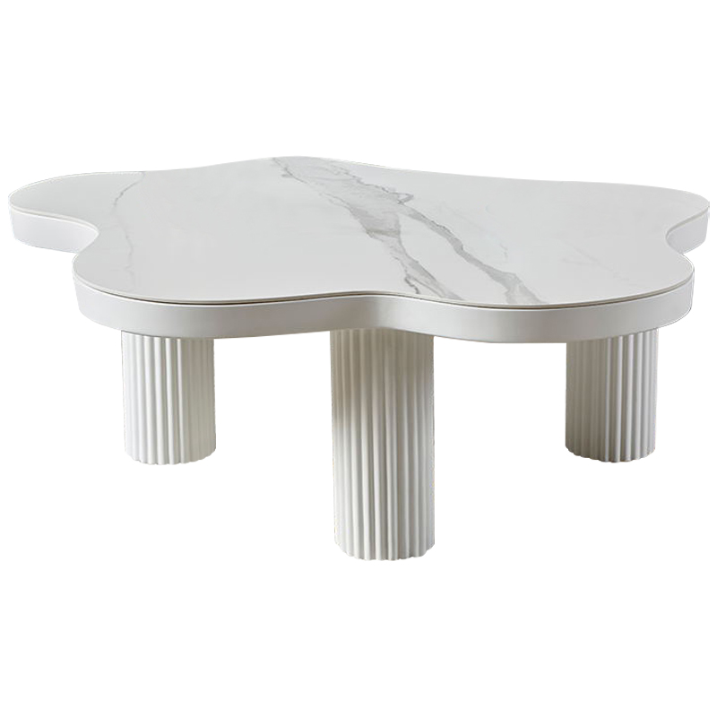 Кофейный стол со столешницей изогнутой формы Three White Pillars Coffee Table Белый Белый Мрамор Bianco в Екатеринбурге | Loft Concept 