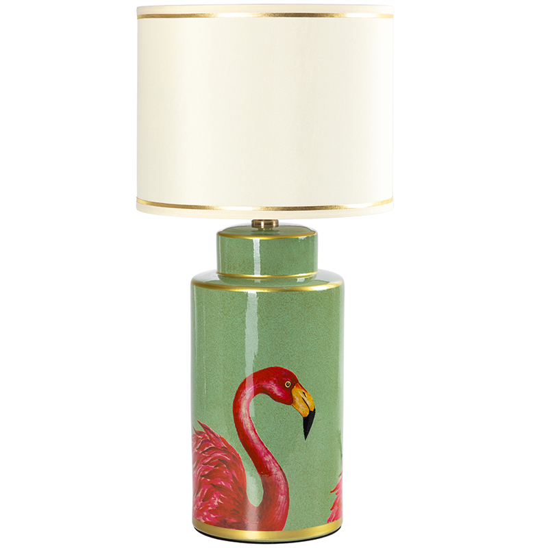 Настольная лампа Flamingos Green Lampshade Зеленый Розовый Бежевый в Екатеринбурге | Loft Concept 