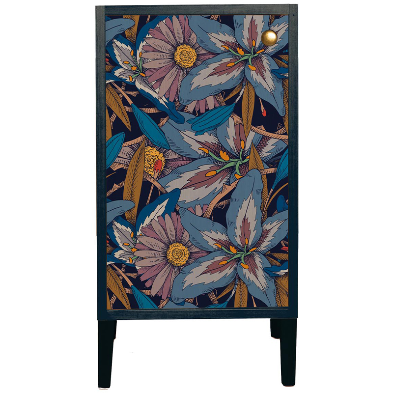 Шкаф с цветочным изображением Blue Floral Print Cabinet Синий Мульти в Екатеринбурге | Loft Concept 