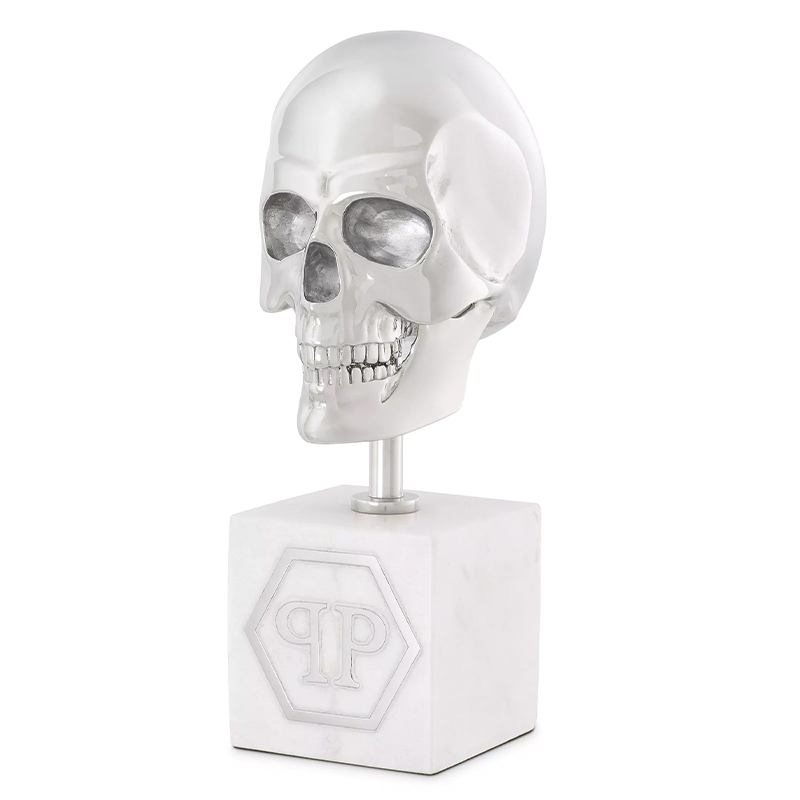 Статуэтка Philipp Plein Platinum Skull S Серебряный Белый Мрамор Bianco в Екатеринбурге | Loft Concept 