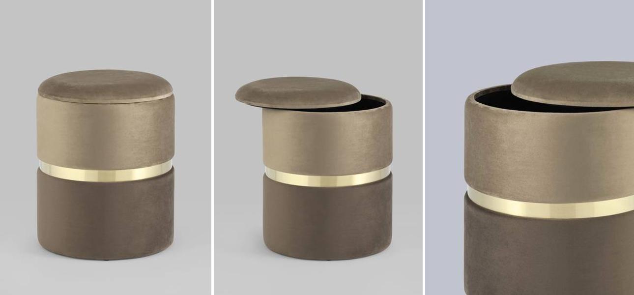 Пуф с ящиком Duo бежевый коричневый Glossy Velor - фото