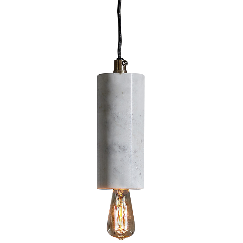 Подвесной светильник Shaw Cylinder Marble Hanging Lamp Белый Мрамор Bianco Черный в Екатеринбурге | Loft Concept 