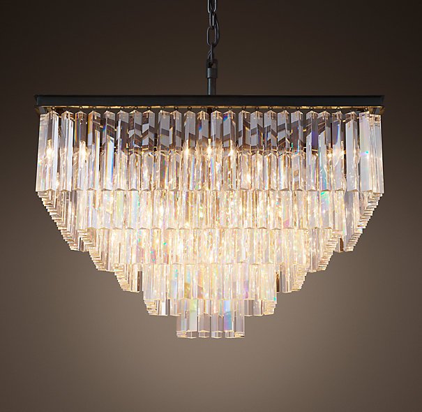 Люстра RH 1920s Odeon Clear Glass Fringe Chandelier - 5 square Черный в Екатеринбурге | Loft Concept 