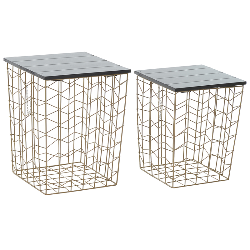 Комплект из приставных столов Wire Basket Side Table Золотой Черный в Екатеринбурге | Loft Concept 