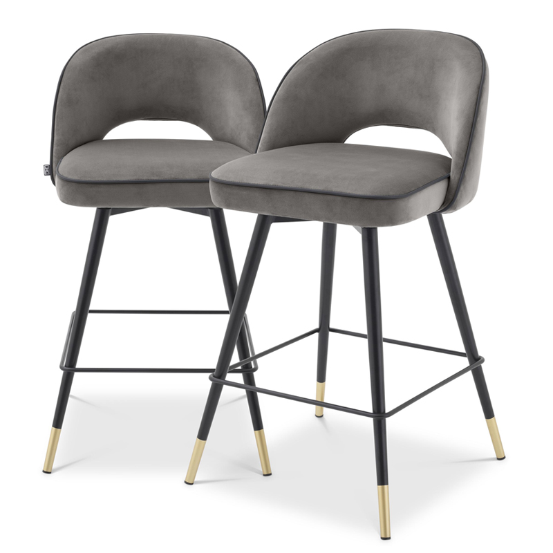 Комплект полубарных стульев Eichholtz Counter Stool Cliff set of 2 grey Серый Черный Латунь в Екатеринбурге | Loft Concept 