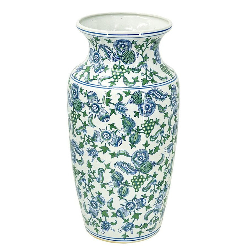 Ваза с зелено-голубым цветочным узором на белом фоне 61 см Blue & White Ornament Белый Синий Зеленый Ваза с зелено-голубым цветочным узором на белом фоне 61 см Blue & White Ornament Белый Синий Зеленый в Екатеринбурге | Loft Concept