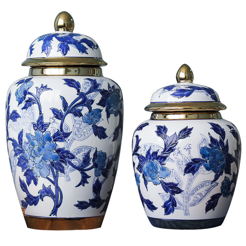 Вазы Porcelain Oriental Blue Ornament Vases Синий Белый Золотой в Екатеринбурге | Loft Concept 