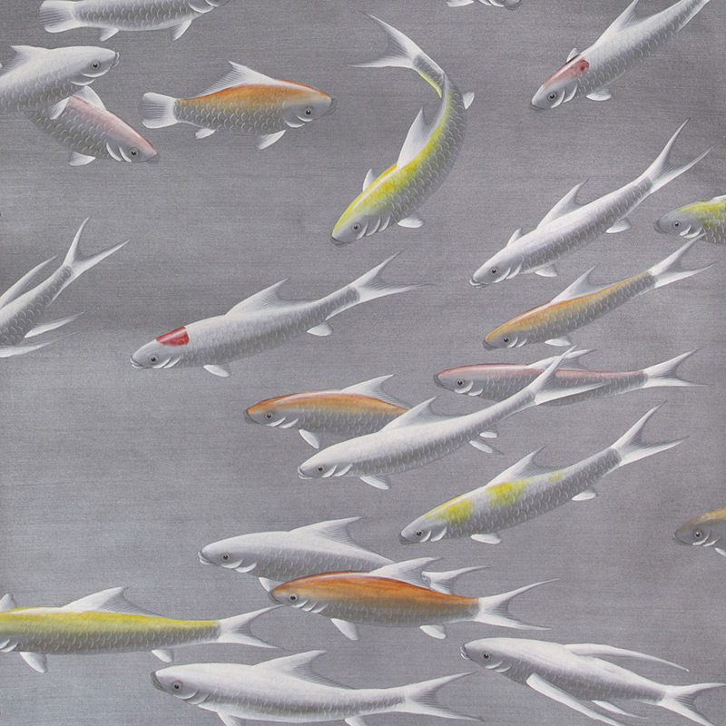 Обои ручная роспись Fishes Koi on Flash metallic Xuan paper  в Екатеринбурге | Loft Concept 