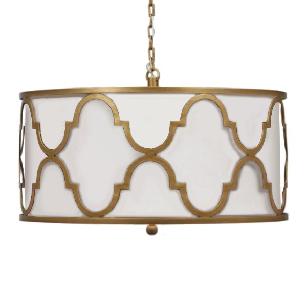 Люстра White Shade Gold Quatrefoil Overlay Drum Pendant  в Екатеринбурге | Loft Concept 