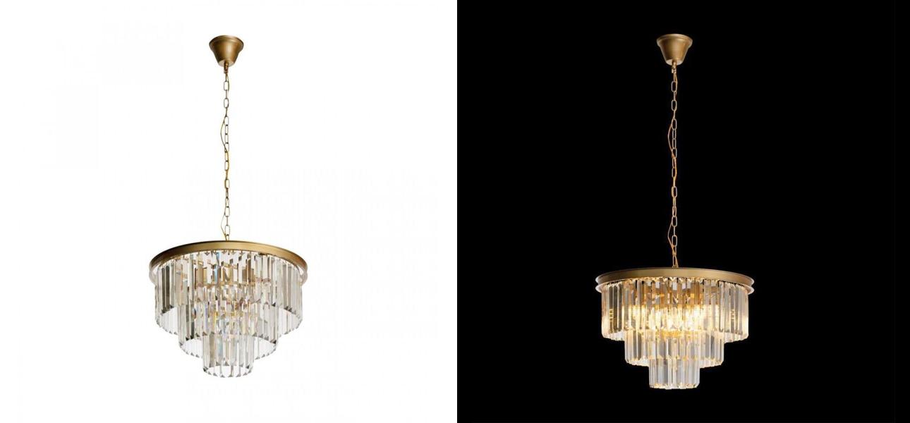 Круглая Люстра RH 1920s Odeon GOLD iron Three Layers Прозрачное Стекло диаметр 50 см - фото №2