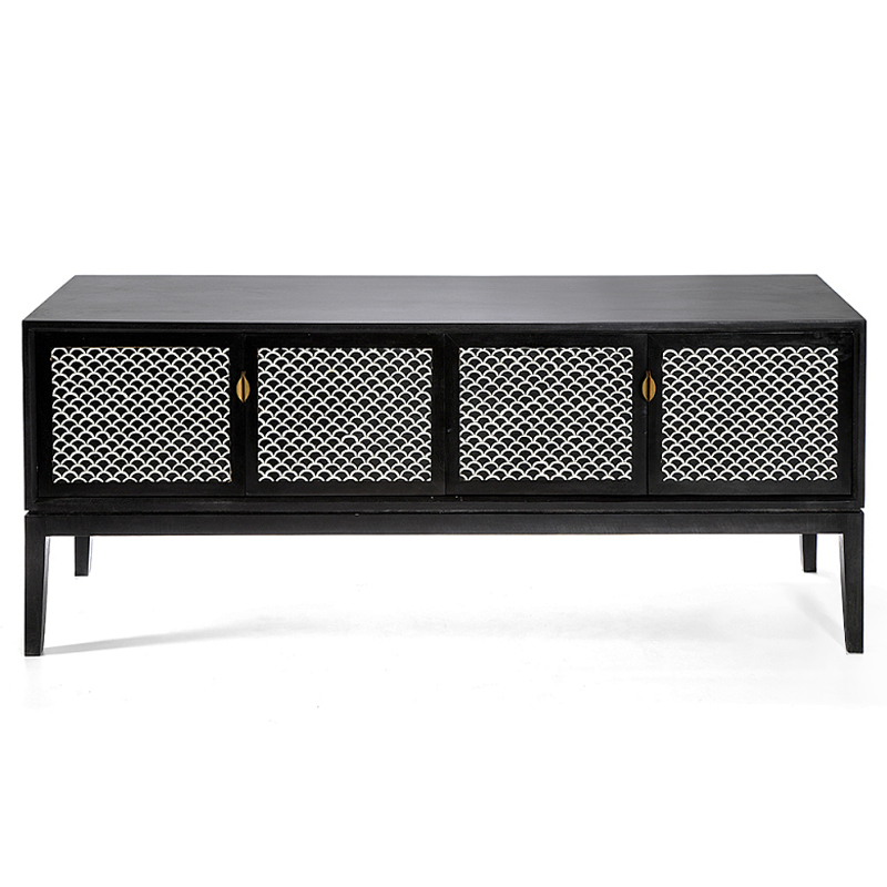 Буфет в гостиную с инкрустацией Bone Inlay sideboard - 4 doors Черный Белый в Екатеринбурге | Loft Concept 