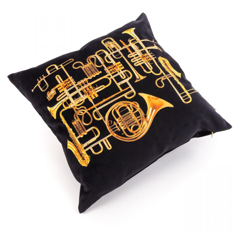 Подушка Seletti Cushion Trumpets Черный Золотой в Екатеринбурге | Loft Concept 