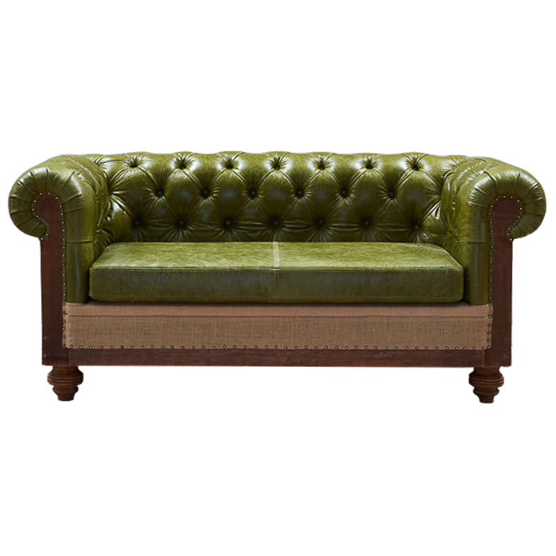 Диван Deconstructed Chesterfield Sofa double  green leather Коричневый Зеленый ivory ( слоновая кость ) в Екатеринбурге | Loft Concept 