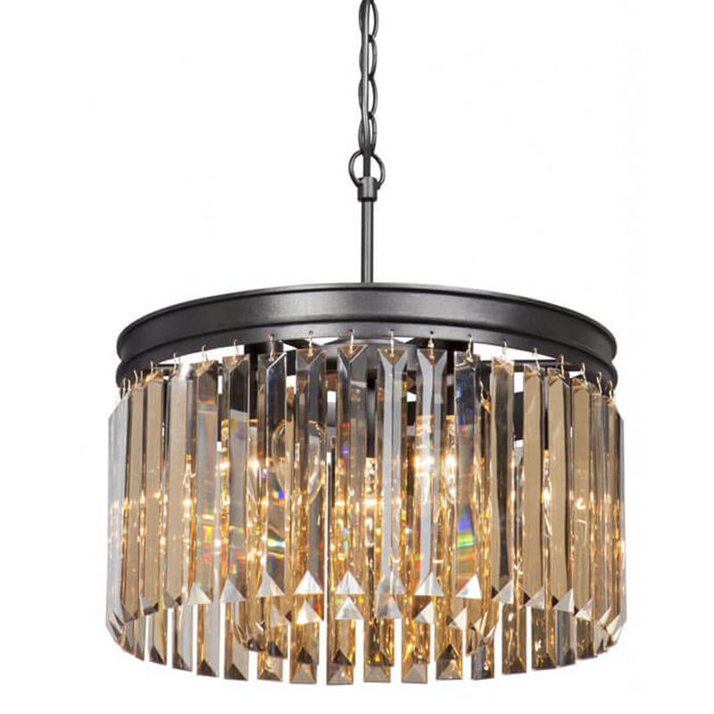 Люстра RH Rhys Amber GLASSS Prism Round Chandelier Янтарное стекло 40 Черный матовый в Екатеринбурге | Loft Concept 