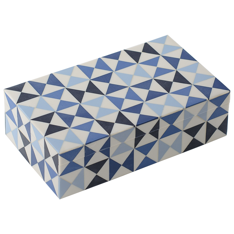 Шкатулка Small Triangles Blue Bone Inlay Box Голубой Синий Белый в Екатеринбурге | Loft Concept 