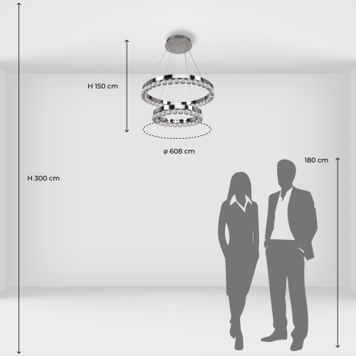 Люстра с двумя кольцами цвета хром и прозрачными хрустальными шарами по периметру Sacramento Transparent Balls Chandelier в Екатеринбурге