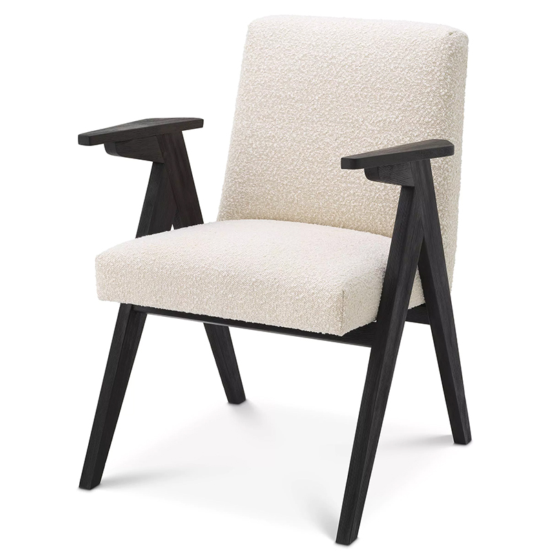 Стул Eichholtz Dining Chair Bobo Boucle Кремовый Черный в Екатеринбурге | Loft Concept 