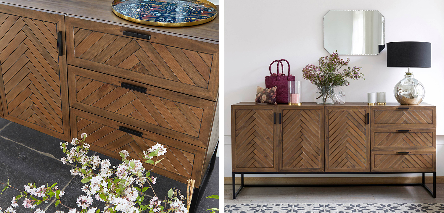 Комод из массива сосны с орнаментом "Ёлочка" Geometric Ornament с 3-мя ящиками и 3-мя дверцами - фото