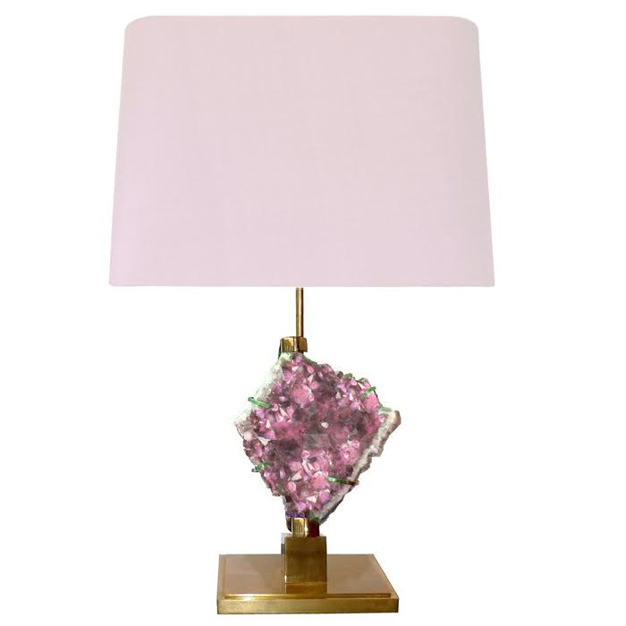 Настольная лампа Bronze and Pink Amethyst Lamp Глянцевое золото Розовый пастельный в Екатеринбурге | Loft Concept 