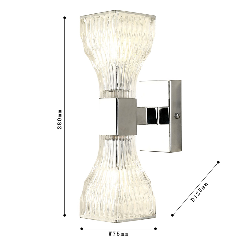 Бра с двумя плафонами из рельефного стекла GLASS HORN Chrome в Екатеринбурге