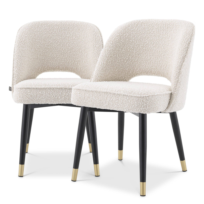 Комплект из двух стульев Eichholtz Dining Chair Cliff set of 2 Boucle cream Кремовый Черный Латунь в Екатеринбурге | Loft Concept 